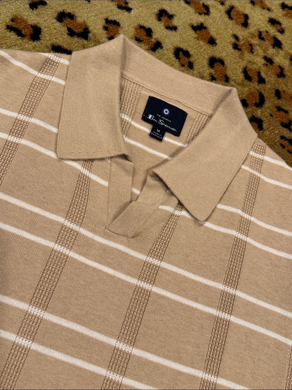Ben Sherman Tan Beige Striped Polo